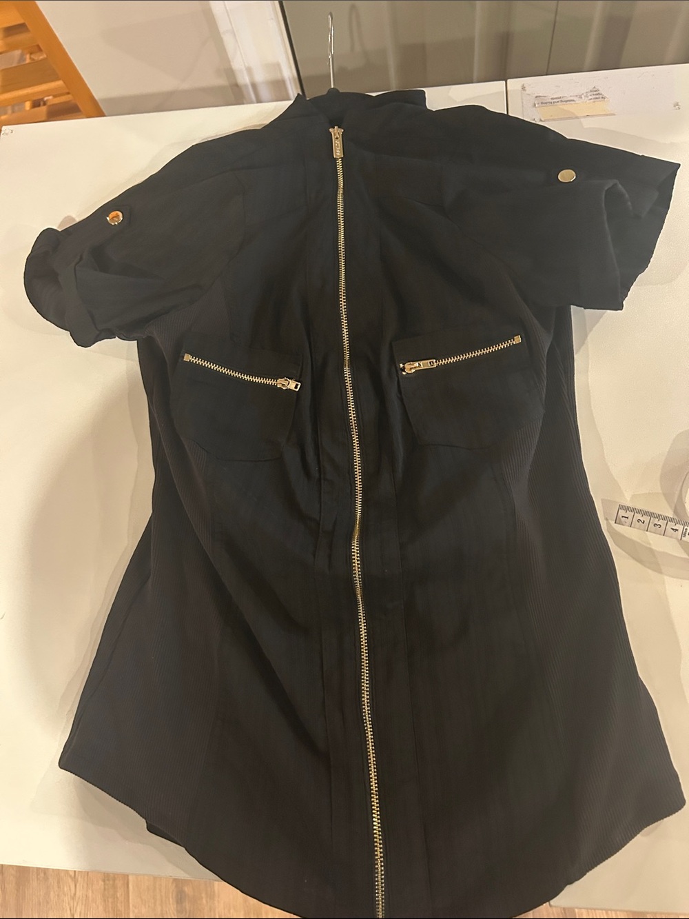 Guess Women’s Black Short-Sleeve Zip Front Top
